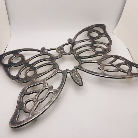 Trivet Butterfly Wall Art Silver Plate Leonard Made In Italy Set Of Two Footed - Picture 1 of 6